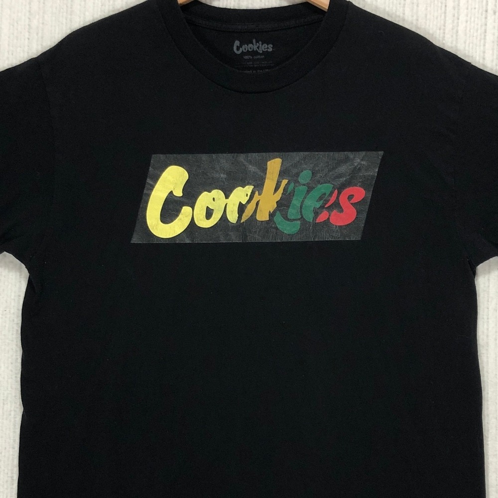 Cookies SF Mens Large‎ Black Rasta Logo Graphic Short Sleeve T-Shirt Cotton